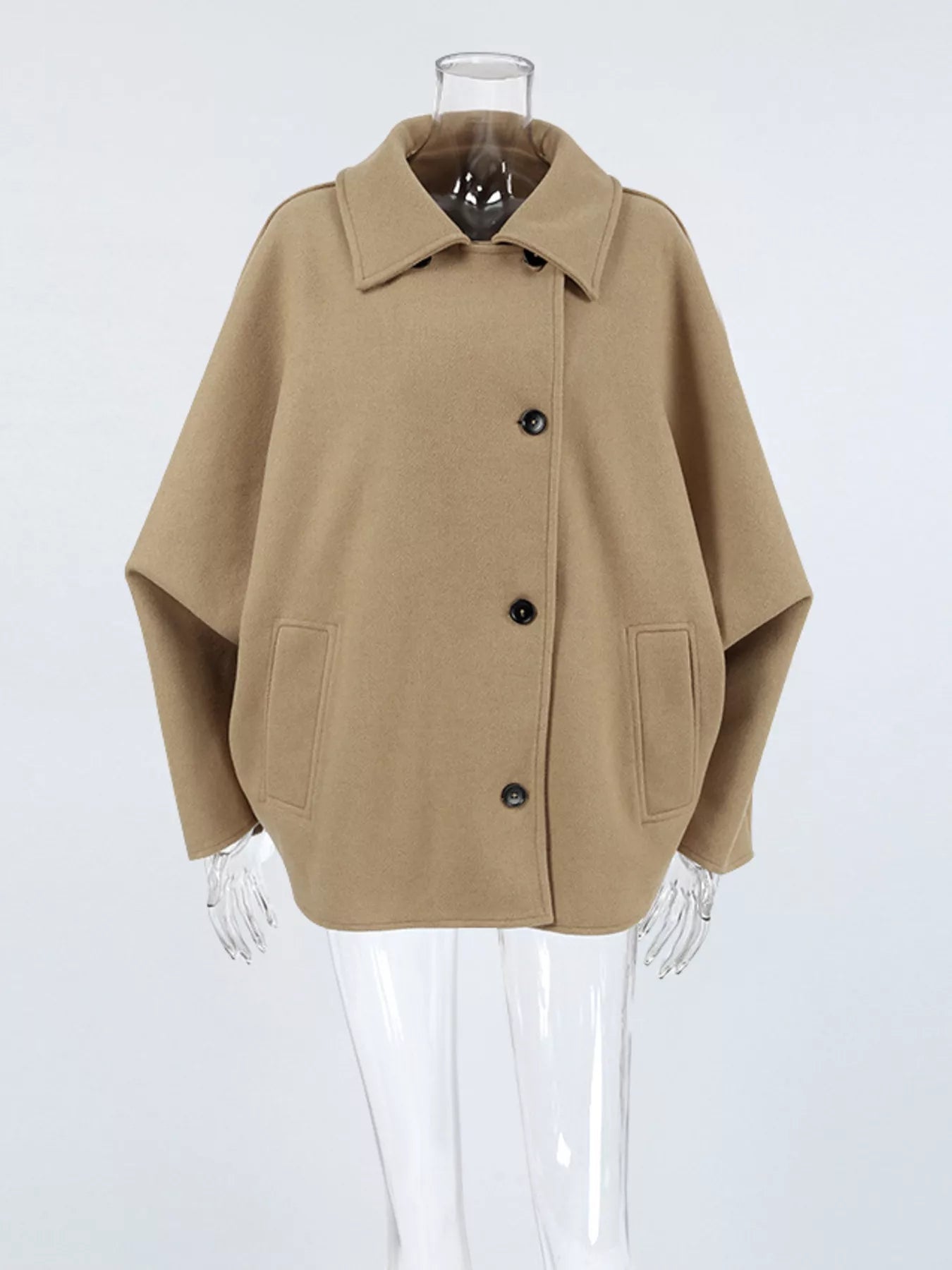 Trendsi Oversized Lapel Collar Button-Down Coat -