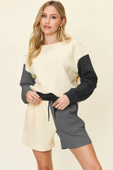Trendsi Double Take Full Size Contrast Drop Shoulder Top and Shorts Set -