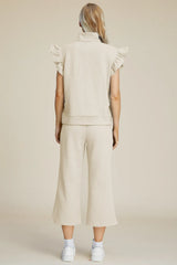 Trendsi Double Take Full Size Texture Ruffle Short Sleeve Top and Wide Leg Pants Set -