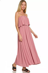 Trendsi Zenana Woven Crinkle Strapless Maxi Dress -