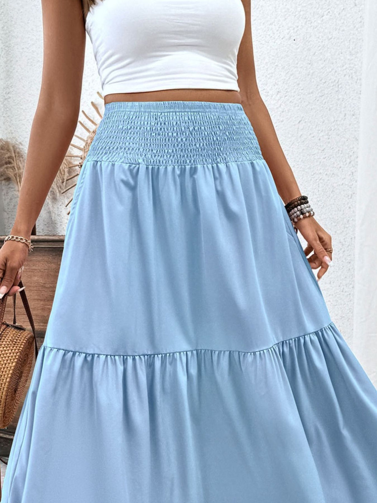 Trendsi Smocked Waist Tiered Skirt -