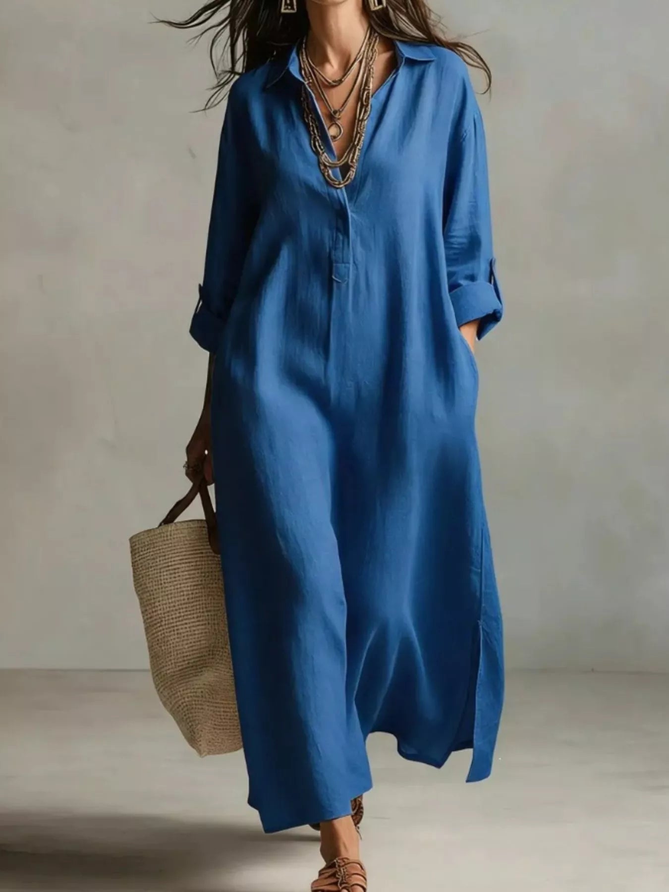 Trendsi Full Size Casual Midi Shirt Dress Plus Size -
