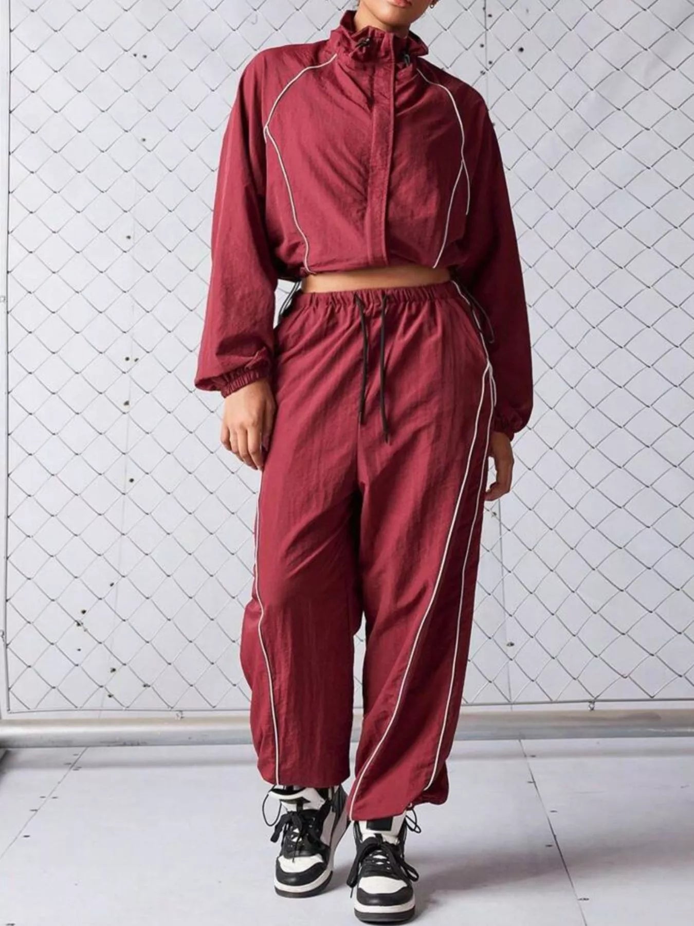 Trendsi Crop Jacket and Wide-Leg Pants Set -