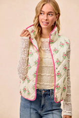Trendsi BiBi Floral Print Piping Detail Quilted Vest -