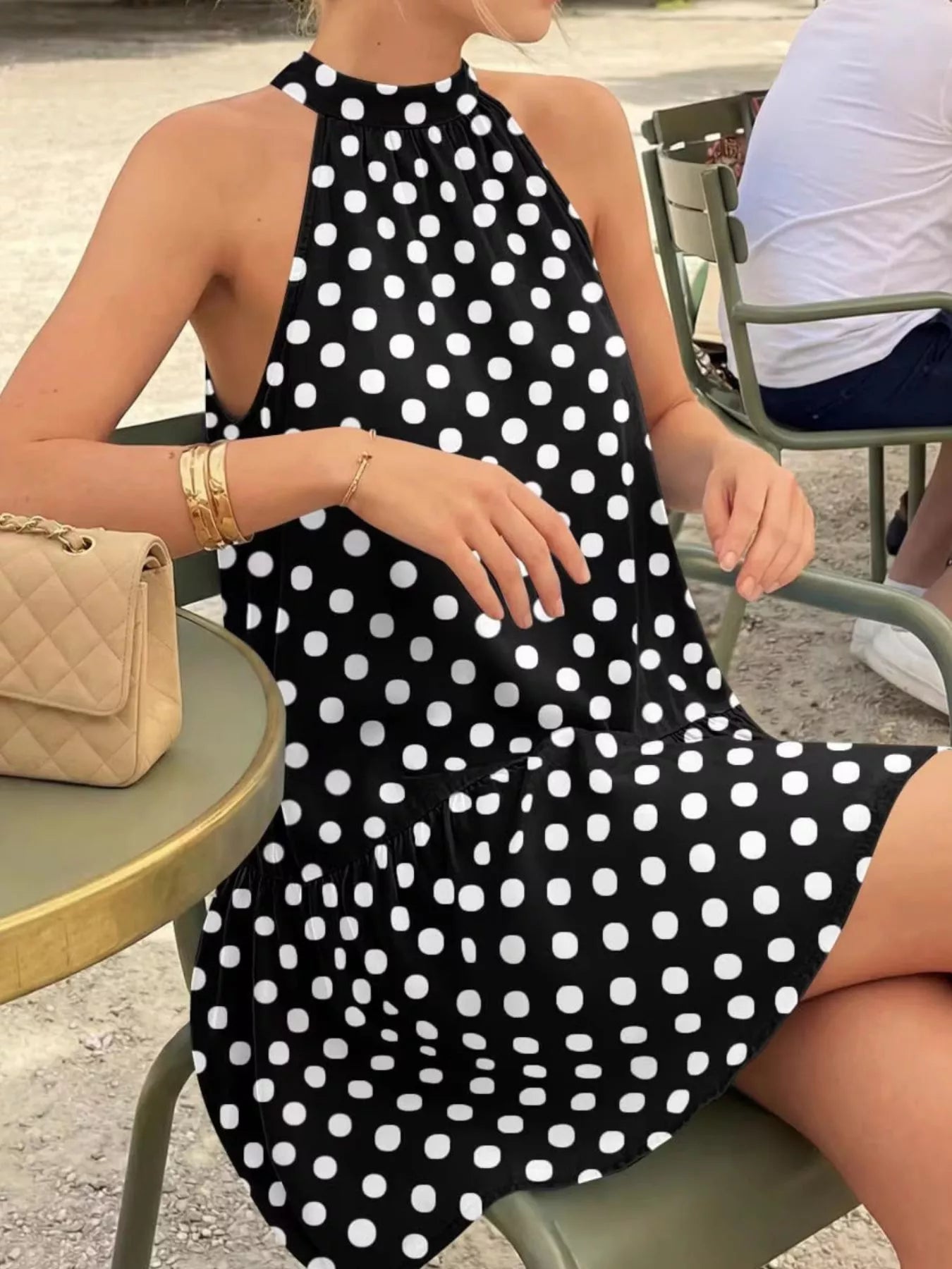 Trendsi Polka Dot Halter Neck Mini Dress -