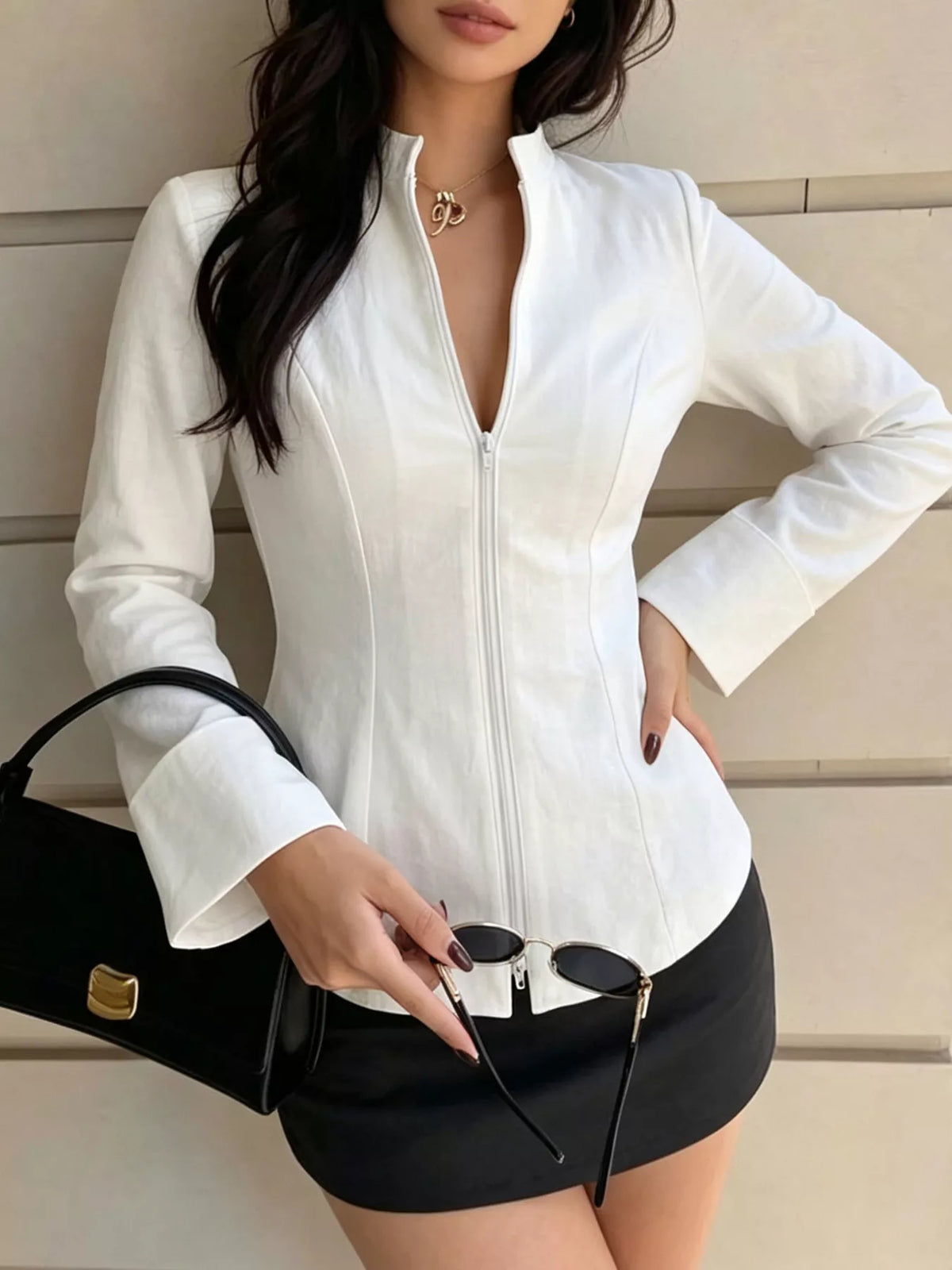 Trendsi Zip Up Long Sleeve Top -