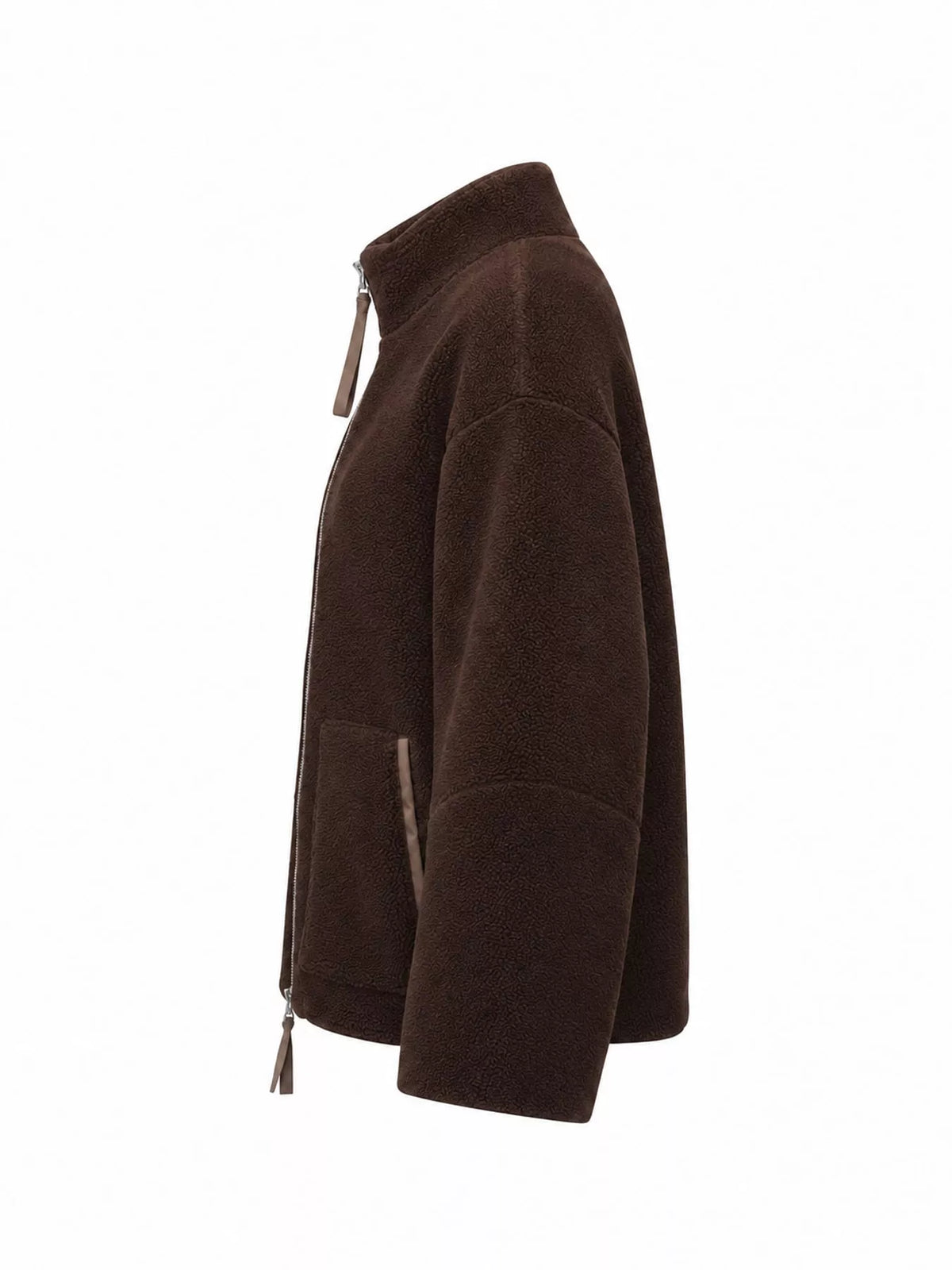 Brown oversized sherpa fleece zip-up jacket