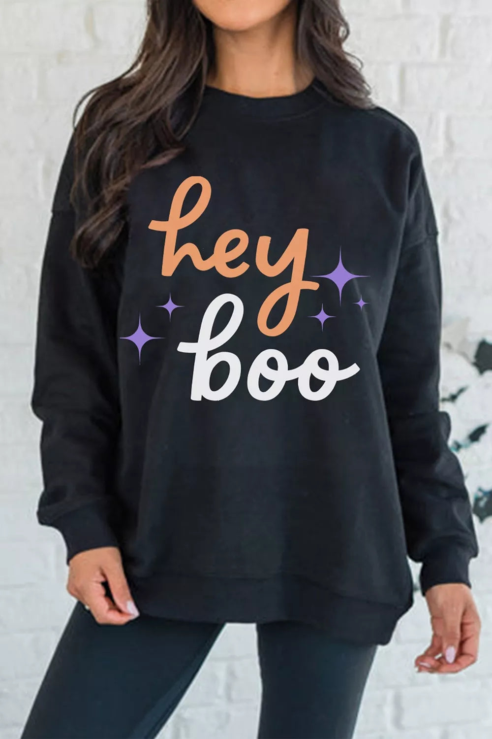 Hey Boo Halloween Sweatshirt in black, front view