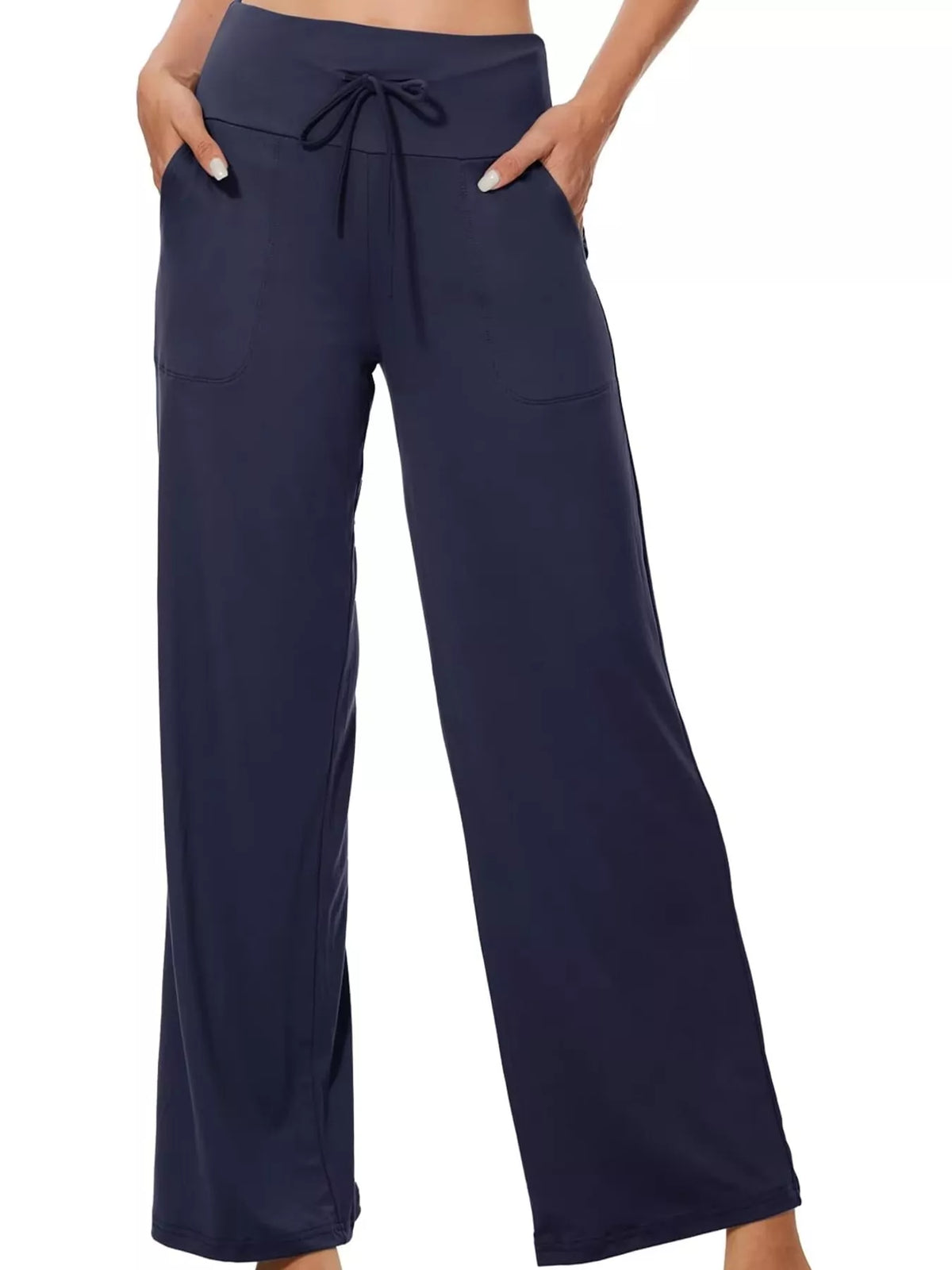 Wide-leg lounge pants, navy front