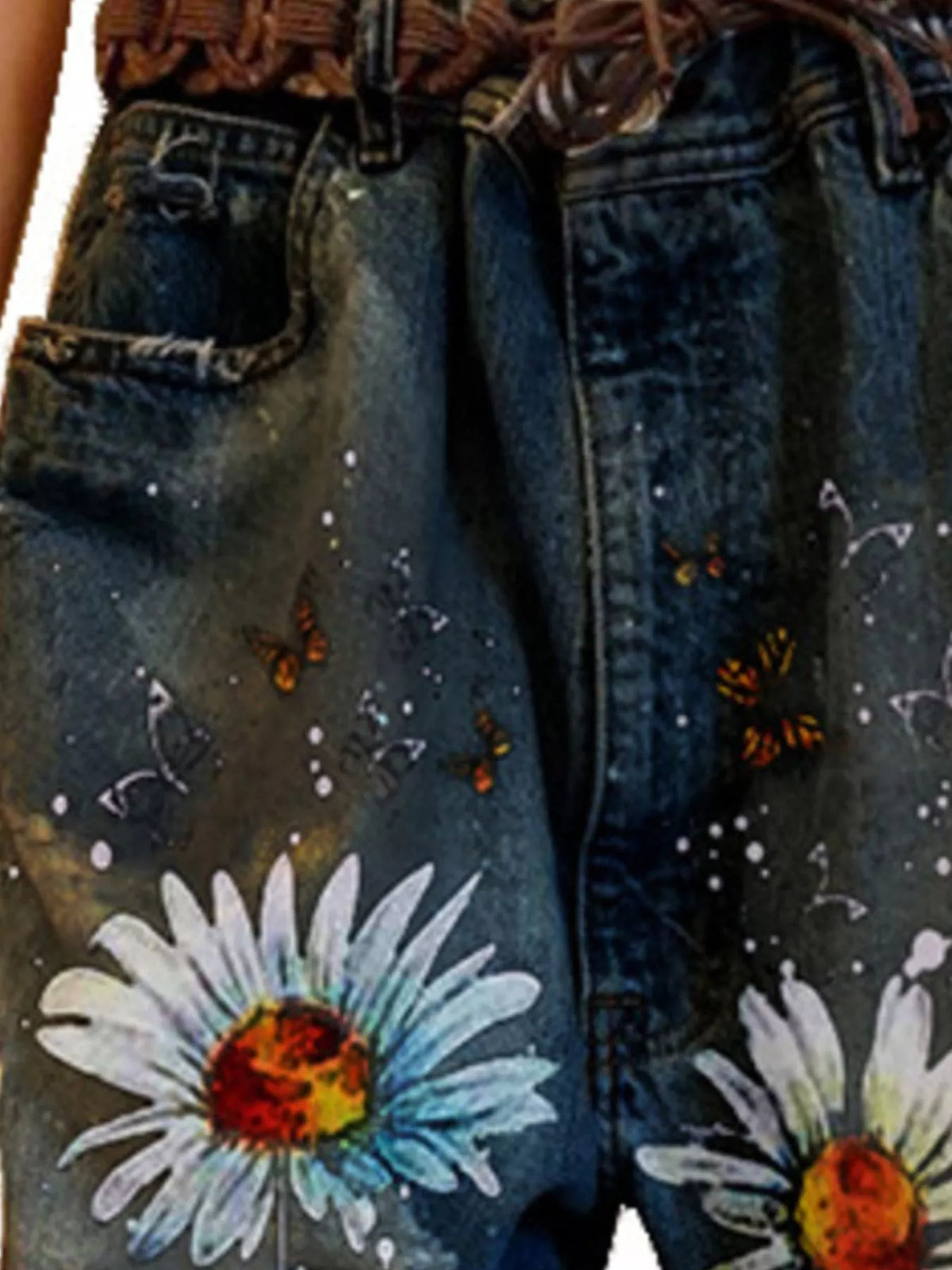 Trendsi Full Size Floral Distressed Cropped Jeans Plus Size -