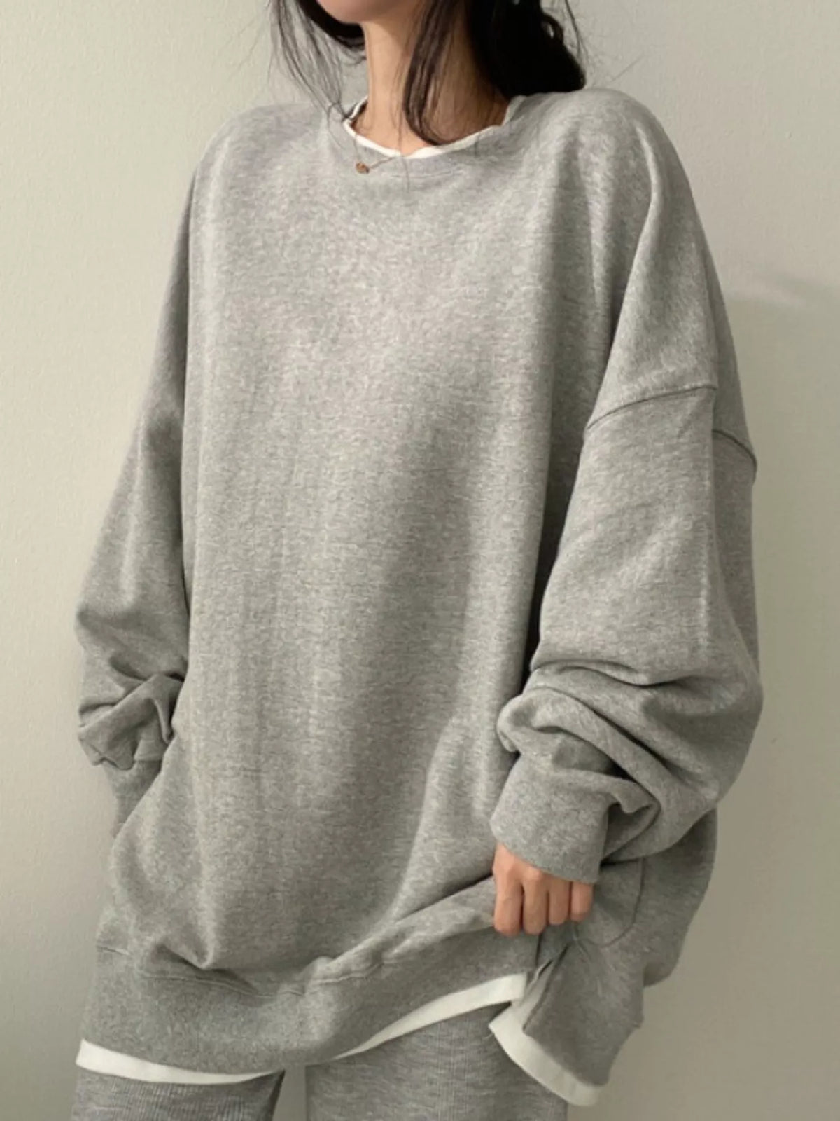 Gray long-sleeve sweatshirt