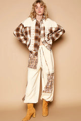 Trendsi POL Plaid & Star Patchwork Contrast Long Sleeve Shacket -