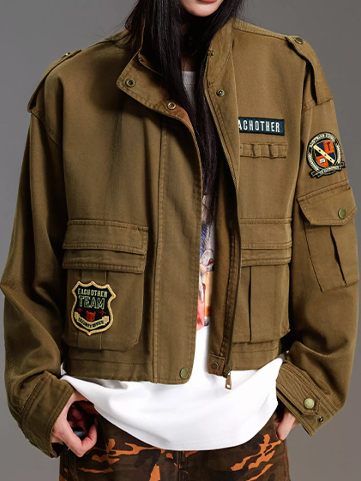 Multi Pockets Zip-Up Jacket — front view