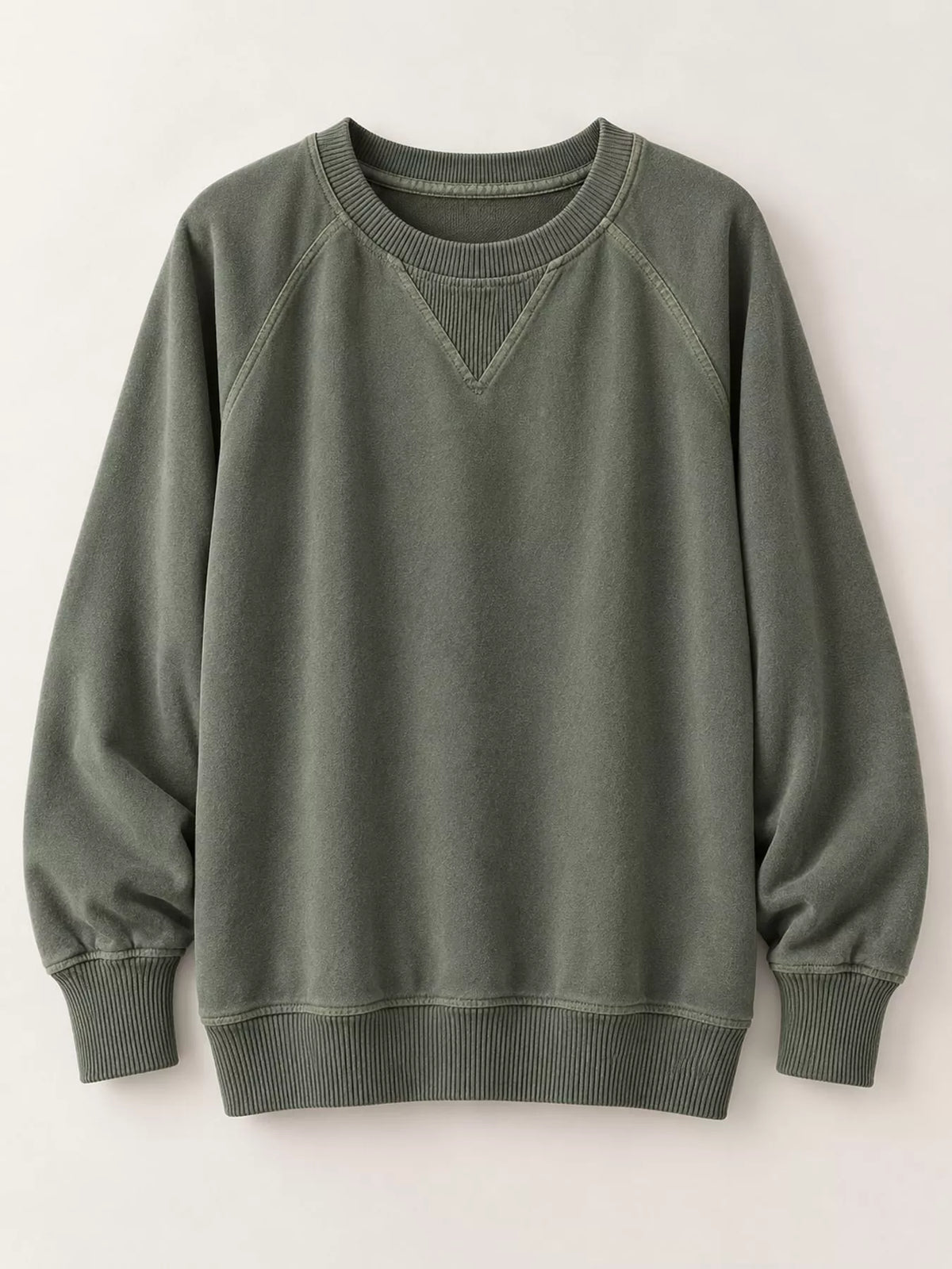 Green crew neck raglan sleeve sweatshirt