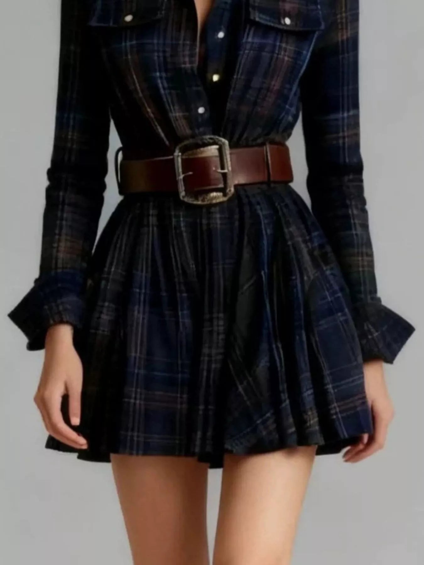 Trendsi Plaid Long Sleeve Shirt Dress -