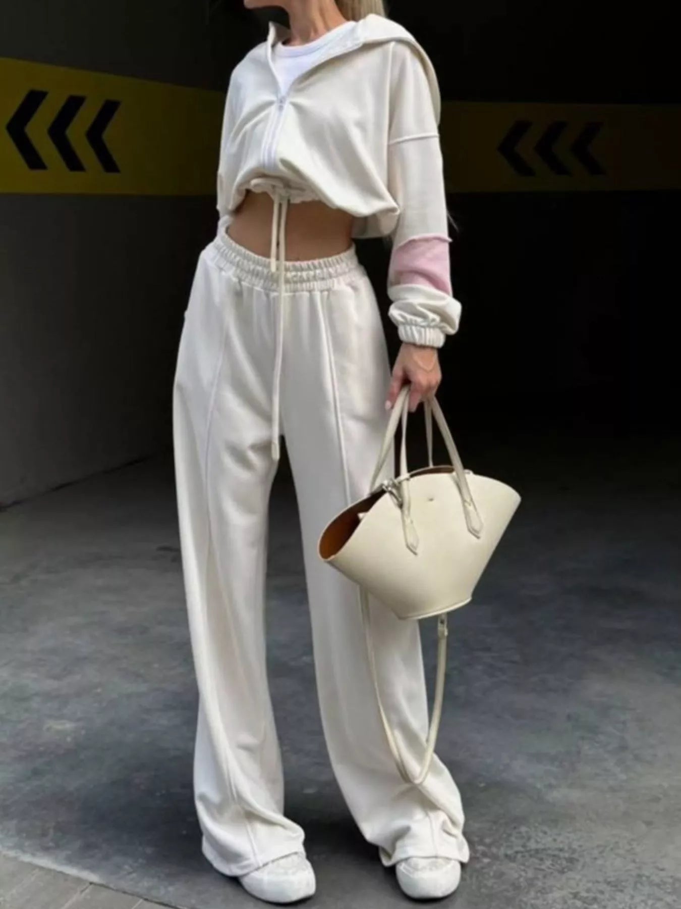 Trendsi Zip Up Hoodie and Wide-Leg Pants Set -