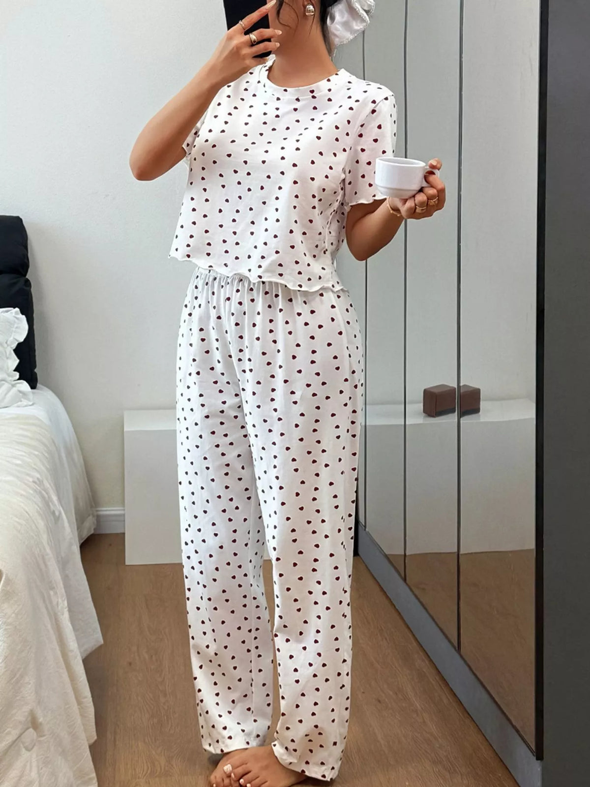 Trendsi Polka Dot Short Sleeve Top and Shorts Set -