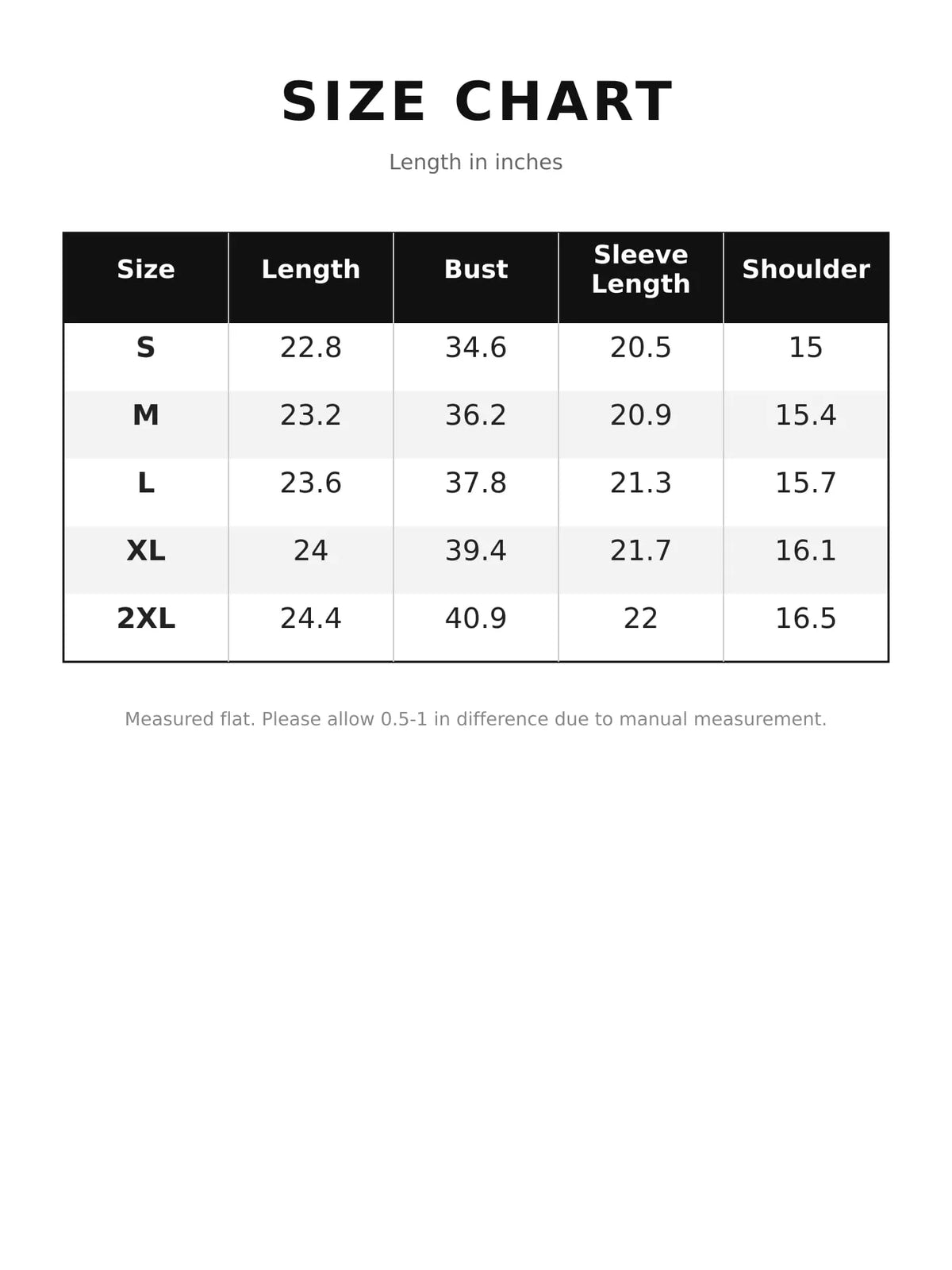 Size chart for mock neck blouse with pearl accent and lantern sleeves