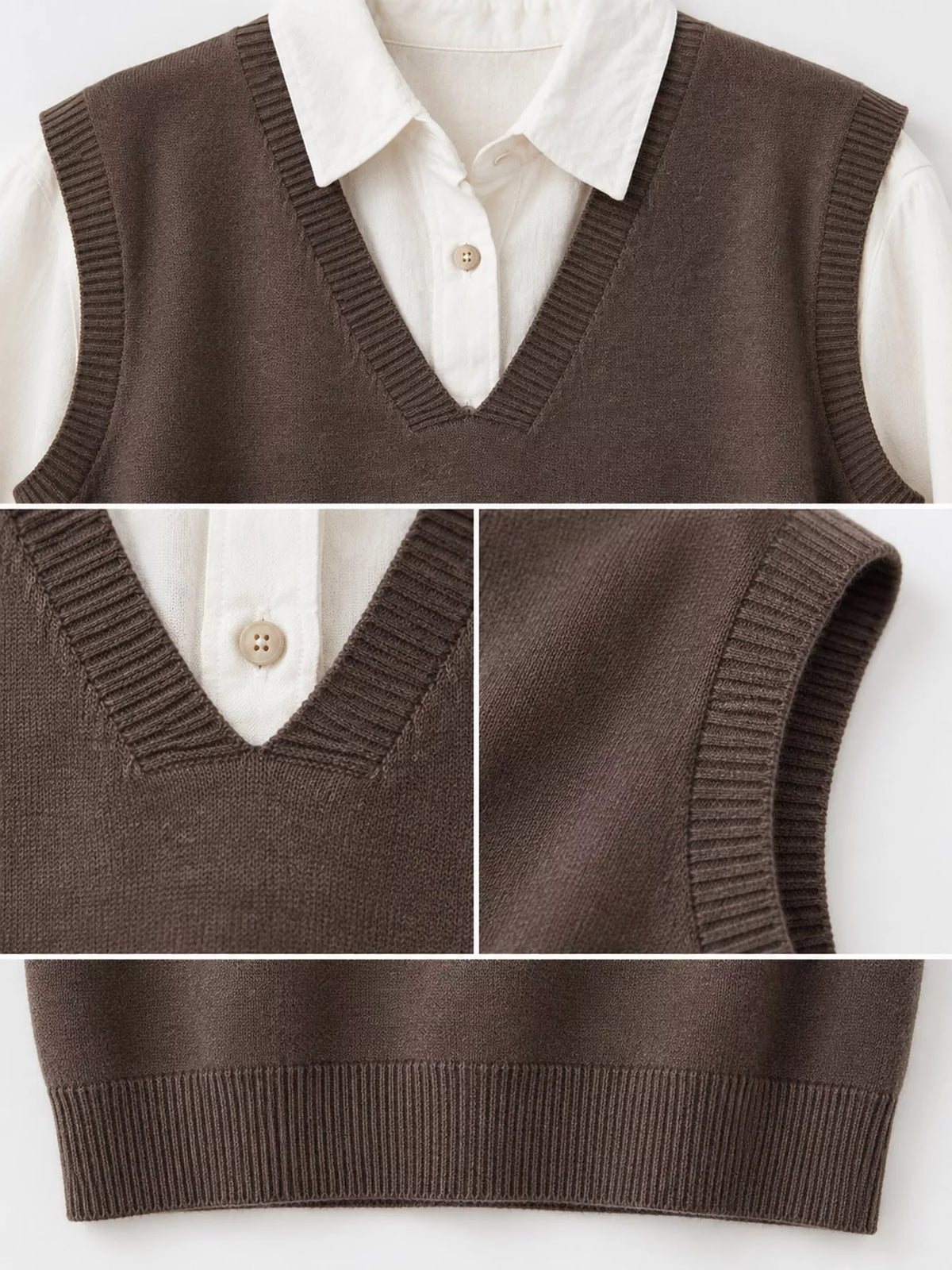 V-Neck Knit Sweater Vest — garment construction details