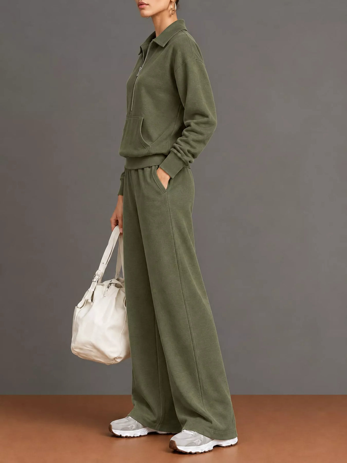 Half Zip Long Sleeve Top and Pants Set — side view