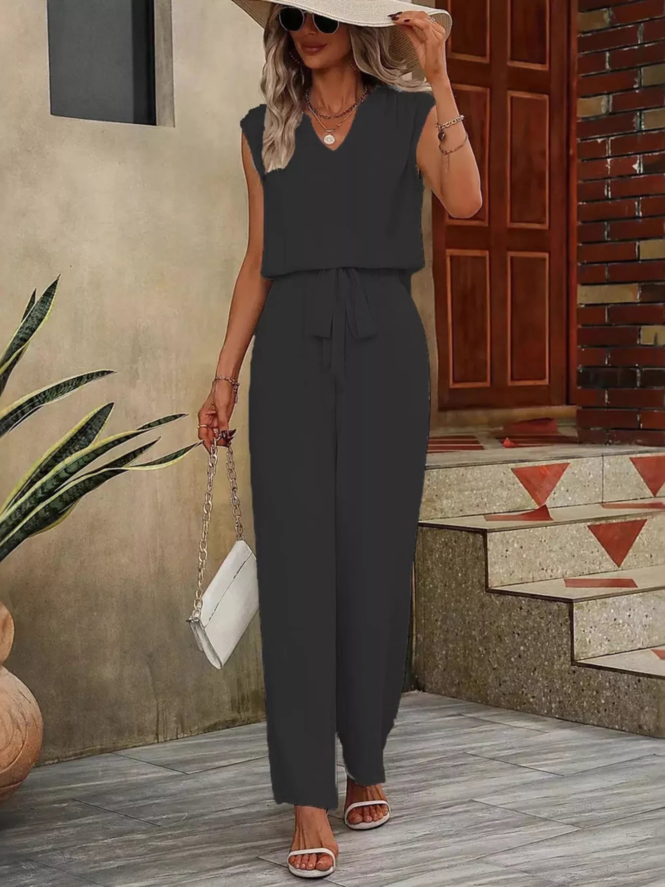 Trendsi V-Neck Sleeveless Tank and Wide-Leg Pants Set -