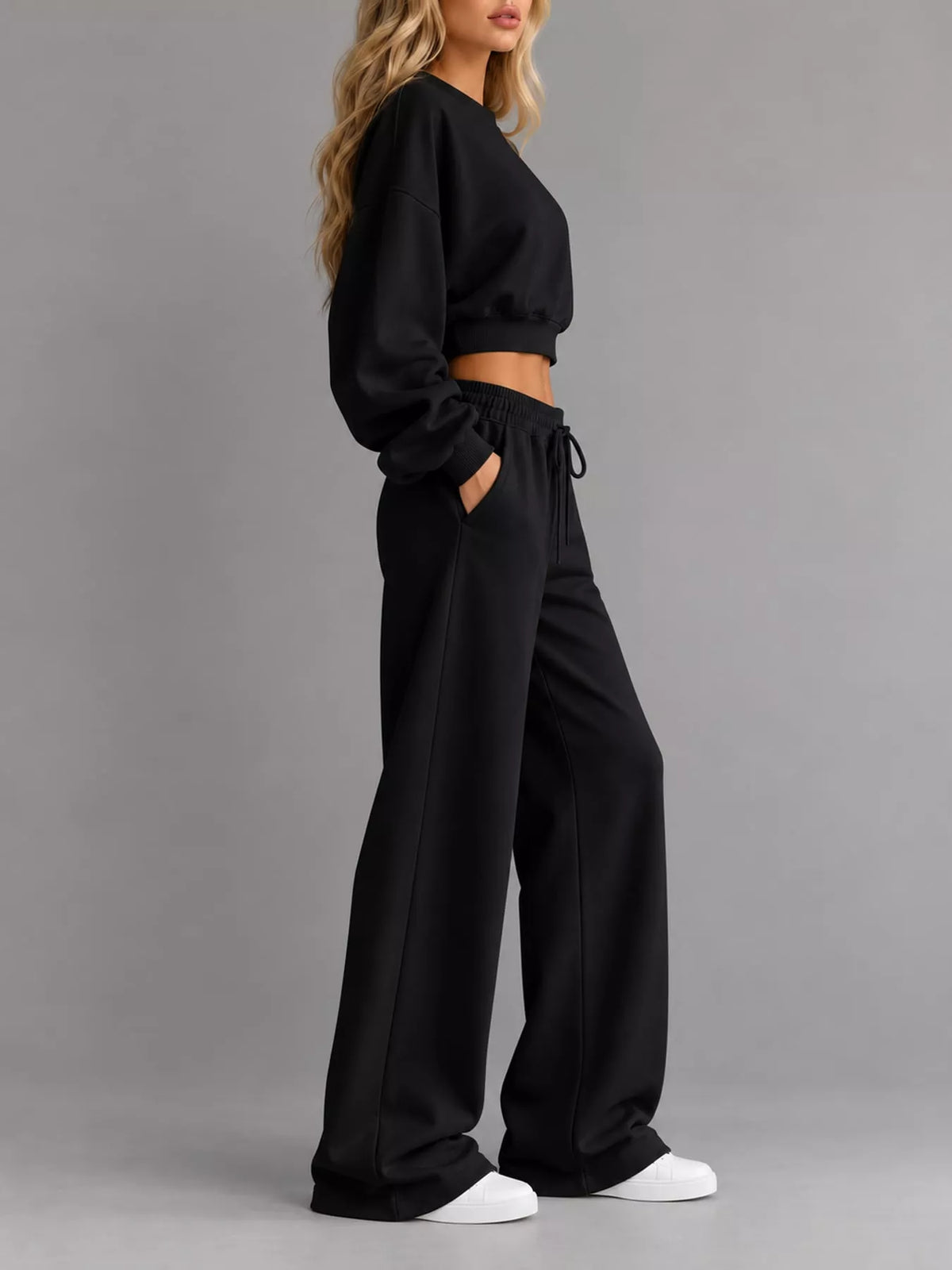 Crop Top and Wide-Leg Sweatpants Set — side view
