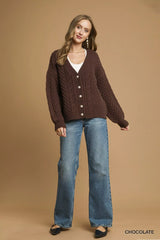 Trendsi Umgee Cable Knit Pearl Button Cardigan -