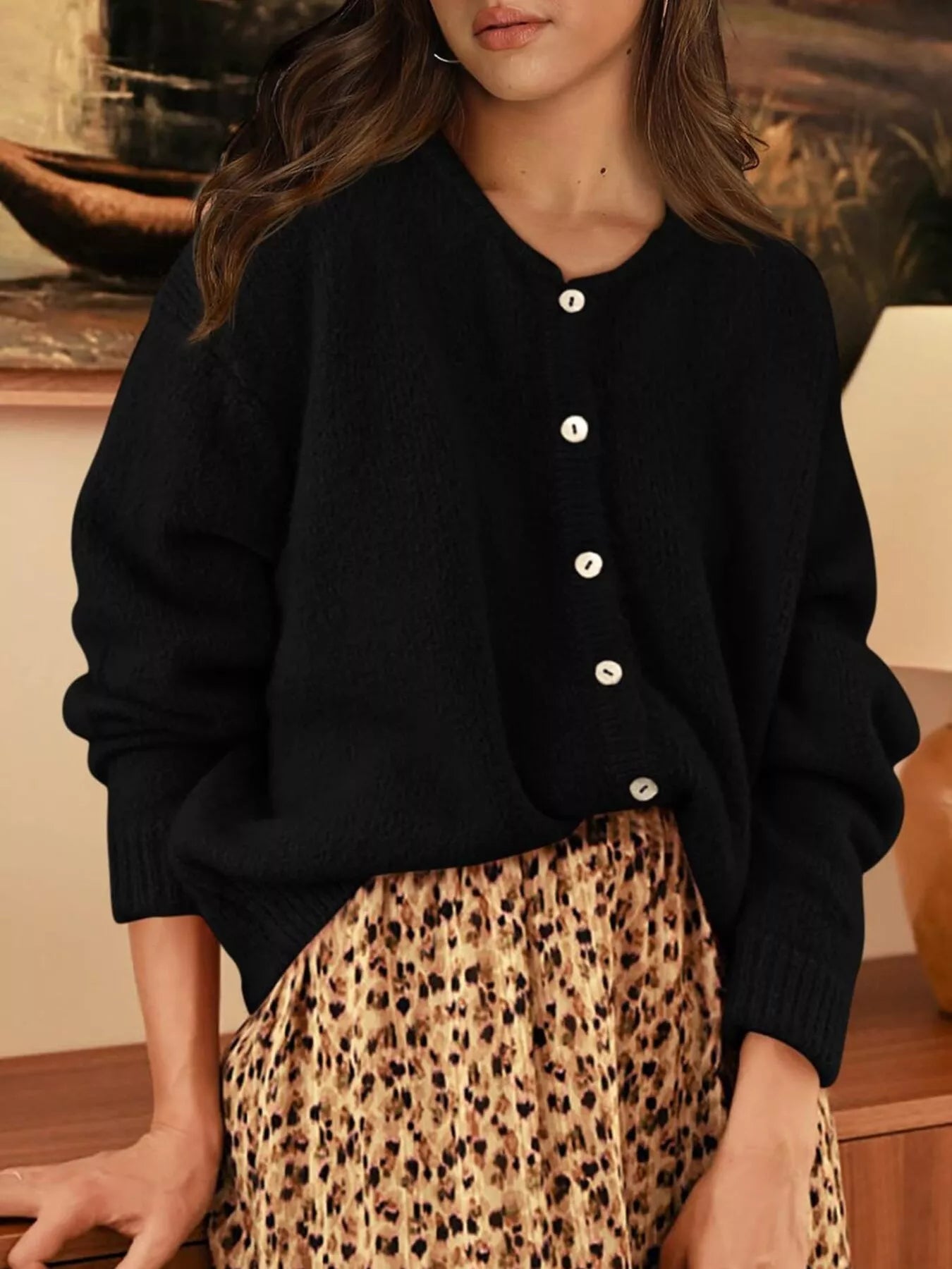 Trendsi Button-Down Dropped Shoulder Cardigan -