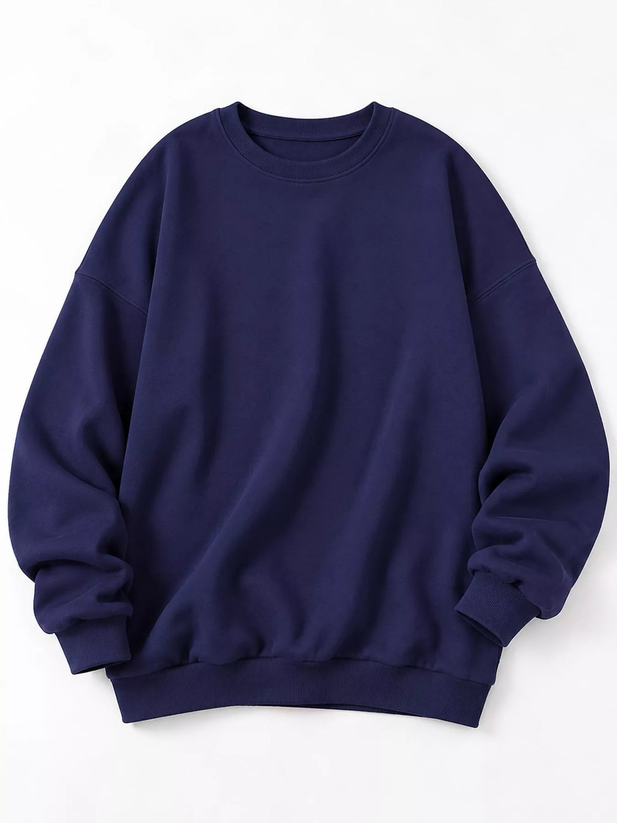 Ribbed Trim Crew Neck Sweatshirt in navy, front view