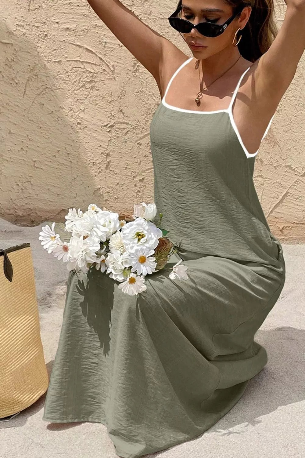 Trendsi Spaghetti Strap Maxi Dress with Contrast Trim -