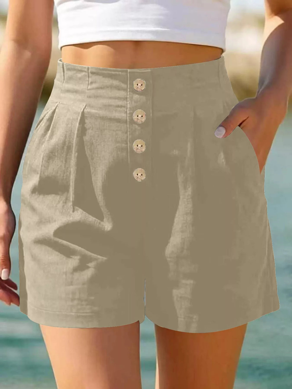 Trendsi Button Fly High Waist Shorts -