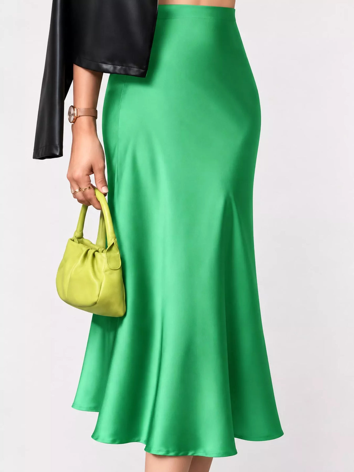 Satin midi skirt, green front