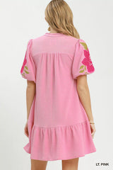 Trendsi Umgee Floral Embroidered Textured Jacquard Dress -