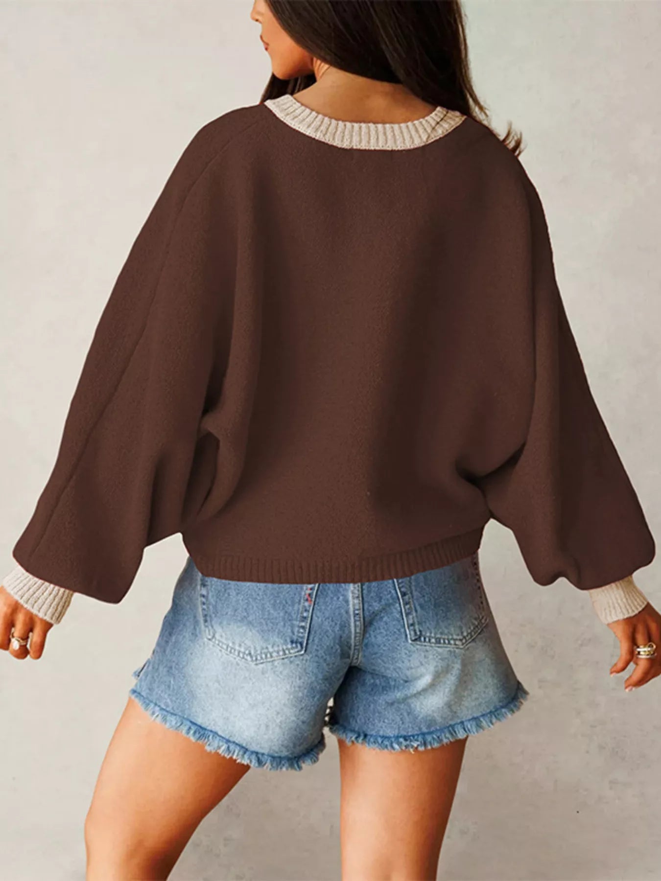 Trendsi Button-Front Knit Cardigan with Contrast Trim -
