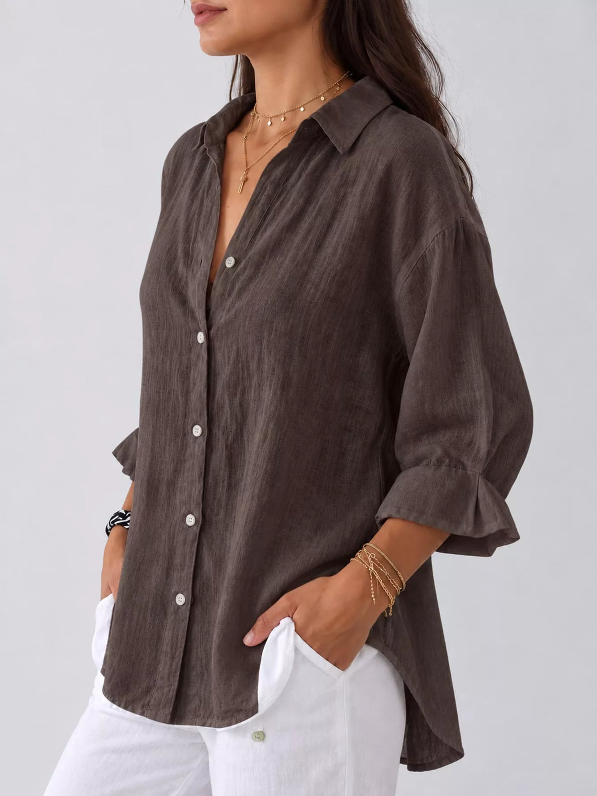Dark Brown loose fit tie back shirt