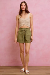 Trendsi SO ME Paper Bag Patch Pocket Drawstring Twill Shorts -