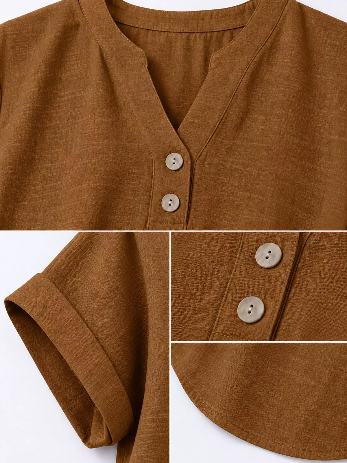 Brown button detail short sleeve blouse, detail view
