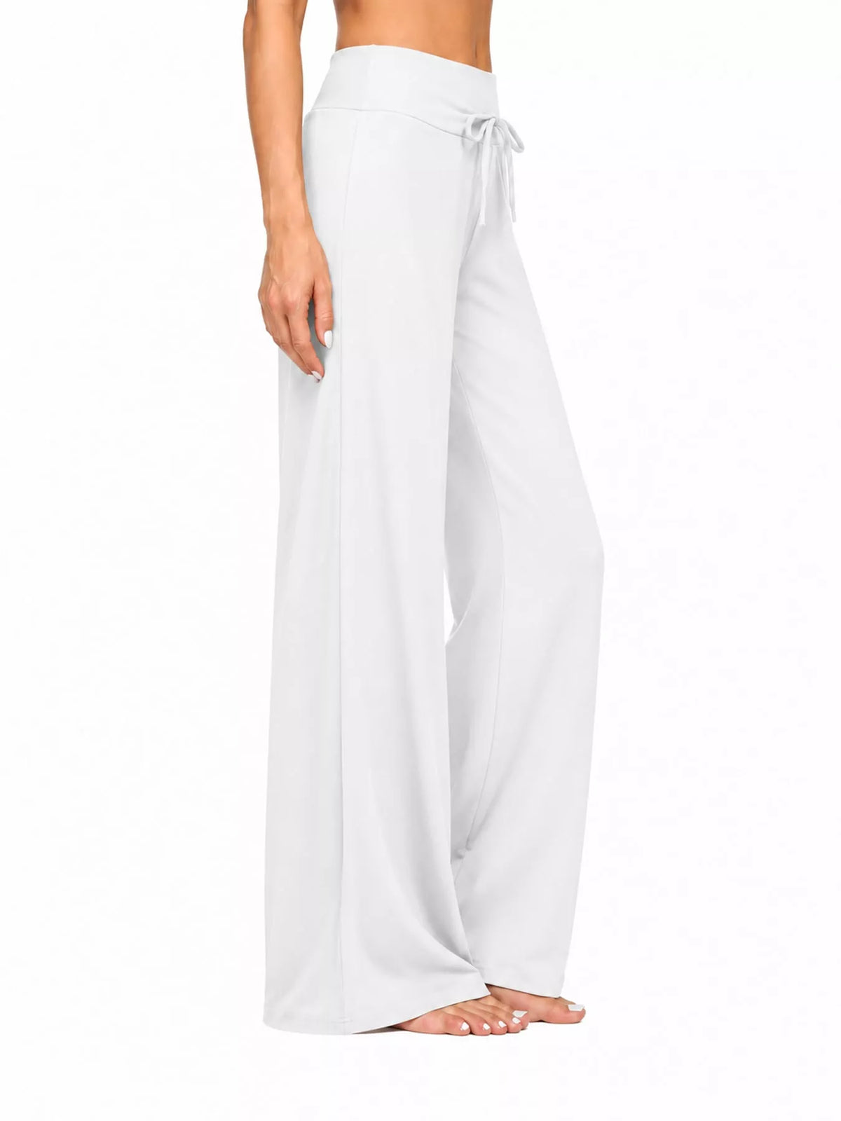 White drawstring wide-leg pants — side view