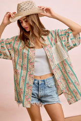 Trendsi BiBi Eyelet Lace And Floral Mix And Match Shirt Top - Shirts