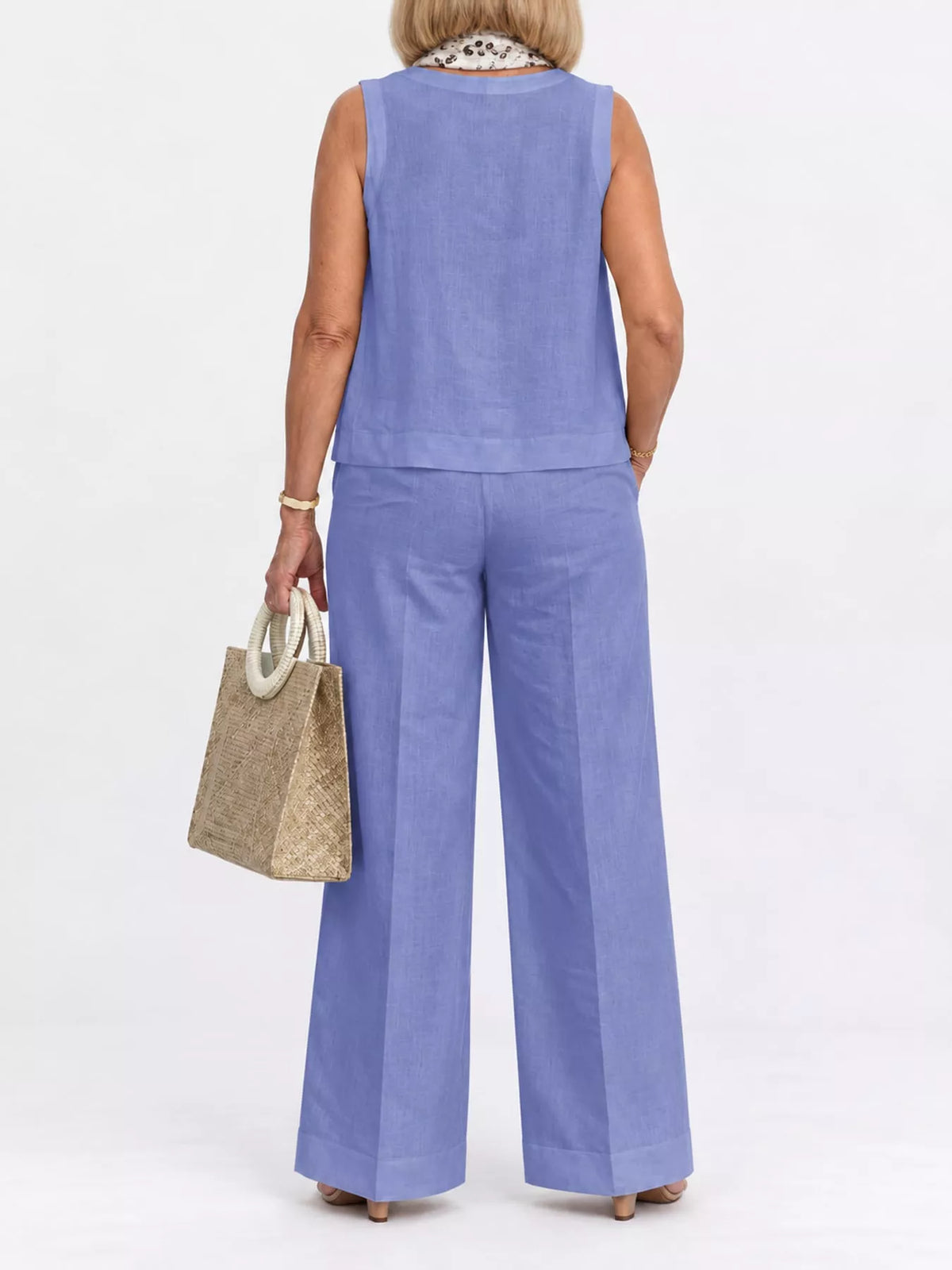 Sleeveless Top and Wide-Leg Pants Set — back view