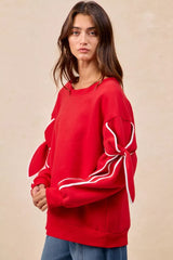 Trendsi BiBi Bow Detail Sleeves Fleece Sweatshirt -