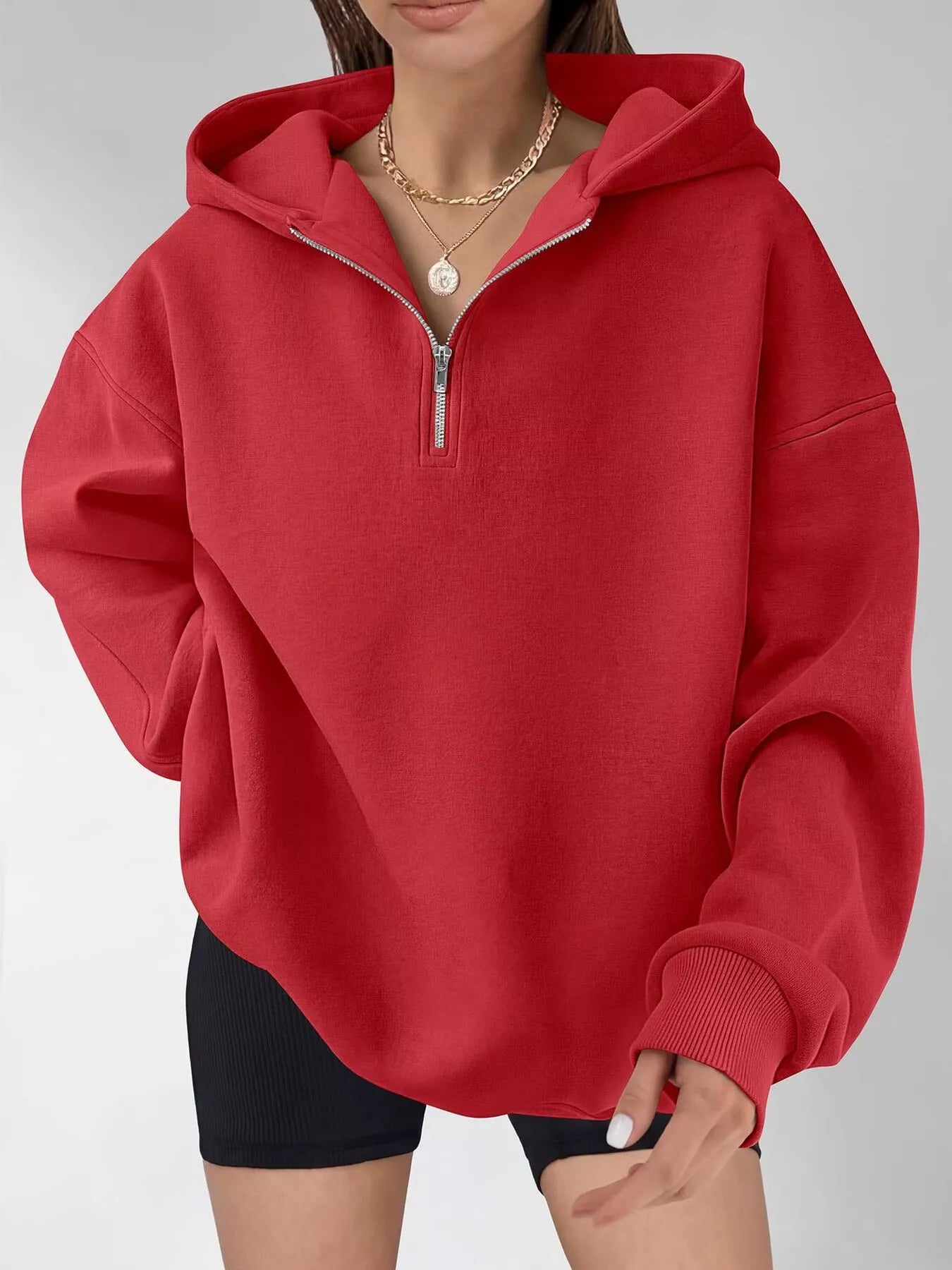 Trendsi Oversized Quarter-Zip Hoodie -