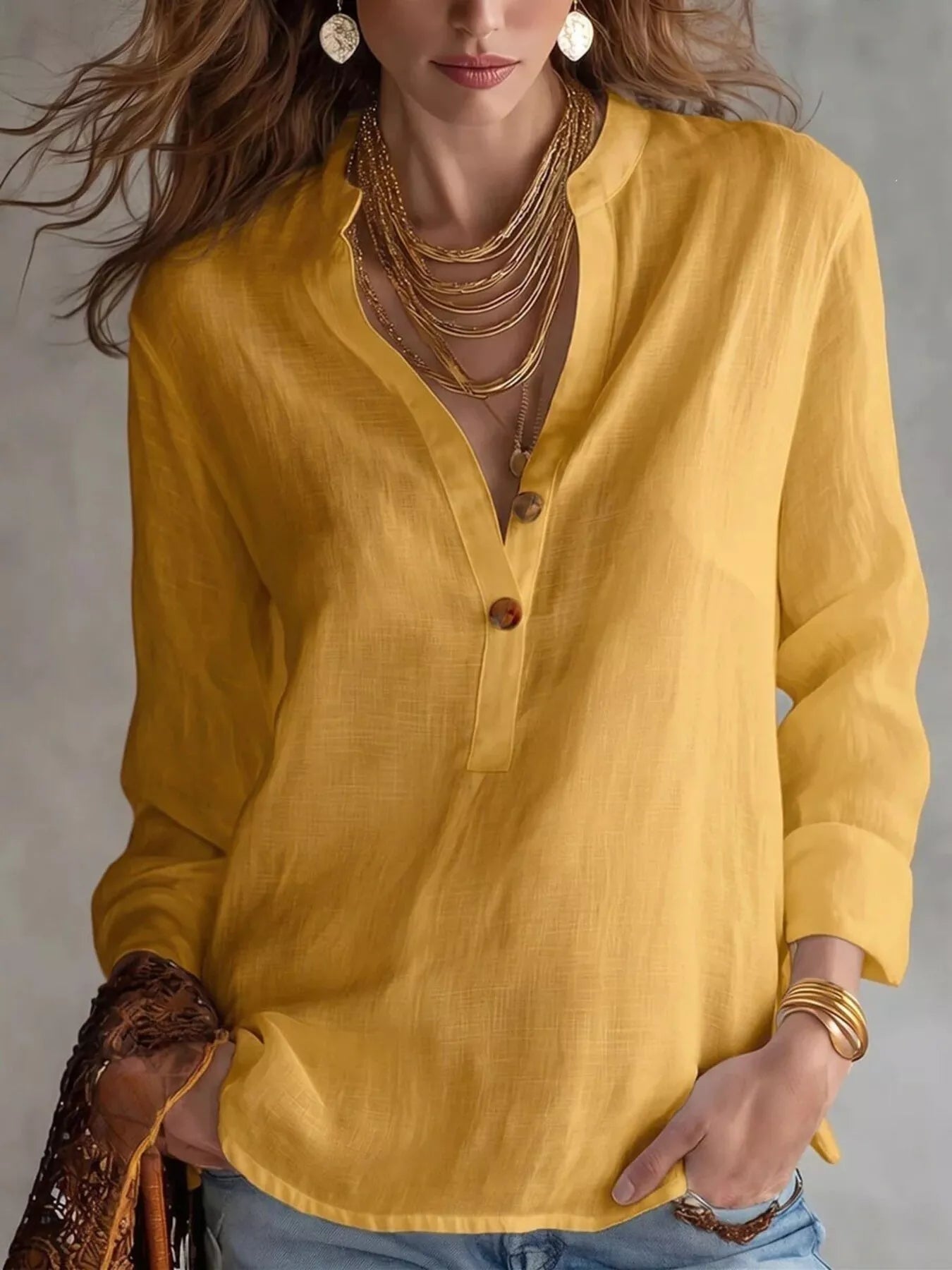 Trendsi Button Detail Long Sleeve Blouse -