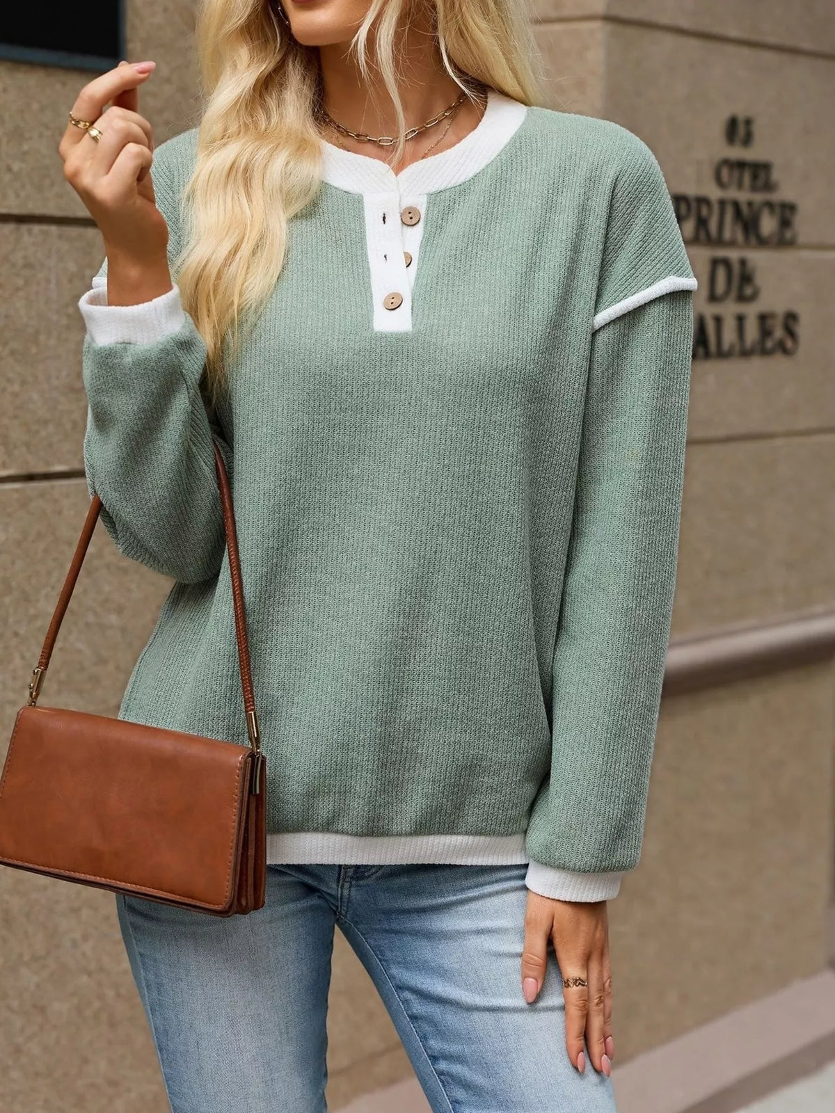 Trendsi Button Detail Dropped Shoulder T-Shirt -