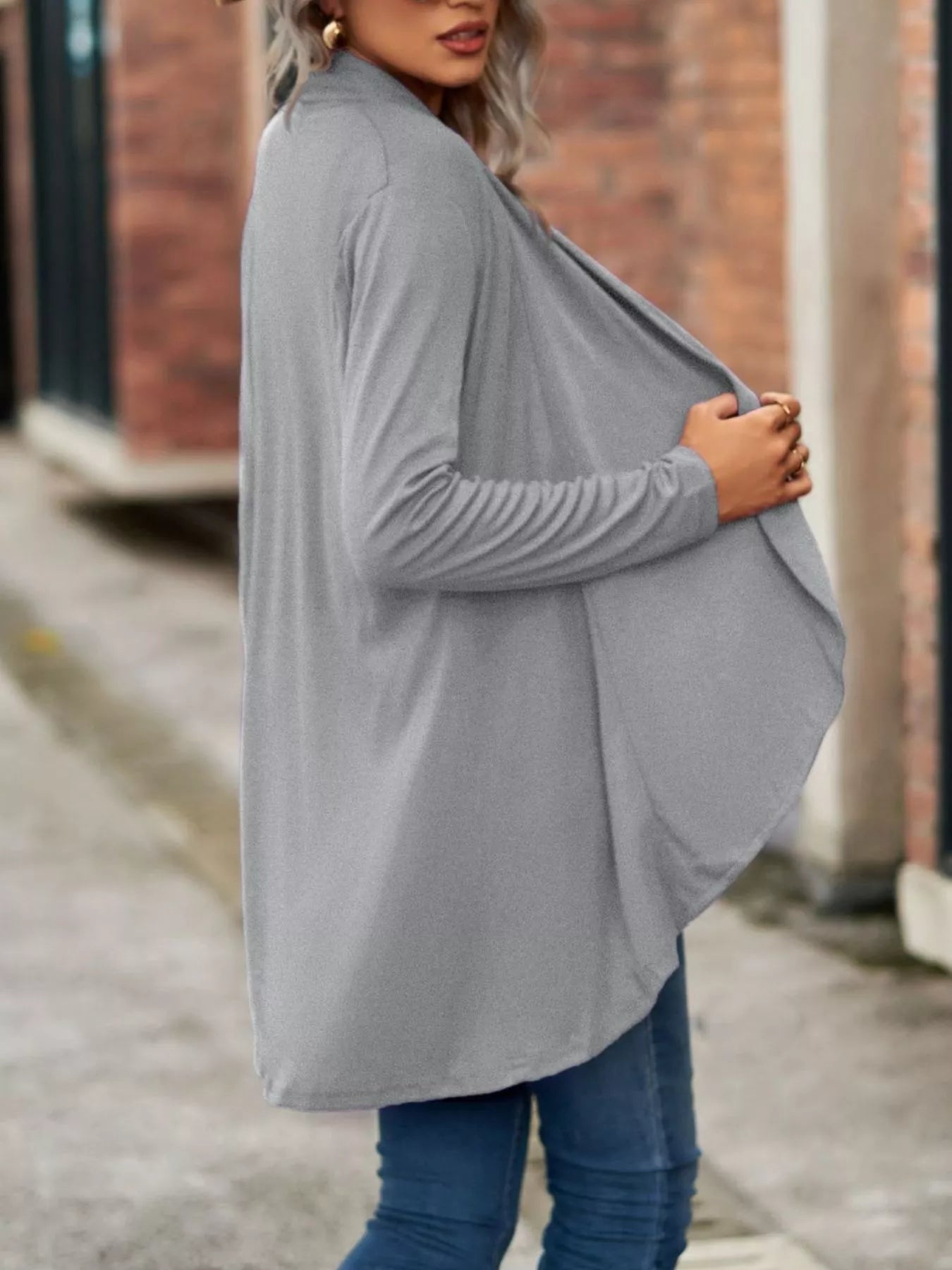 Trendsi Open-Front Dropped Shoulder Cardigan -