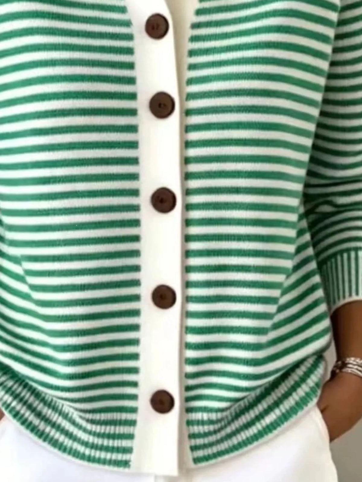 Trendsi Full Size Striped Button-Down Knit Cardigan Plus Size -