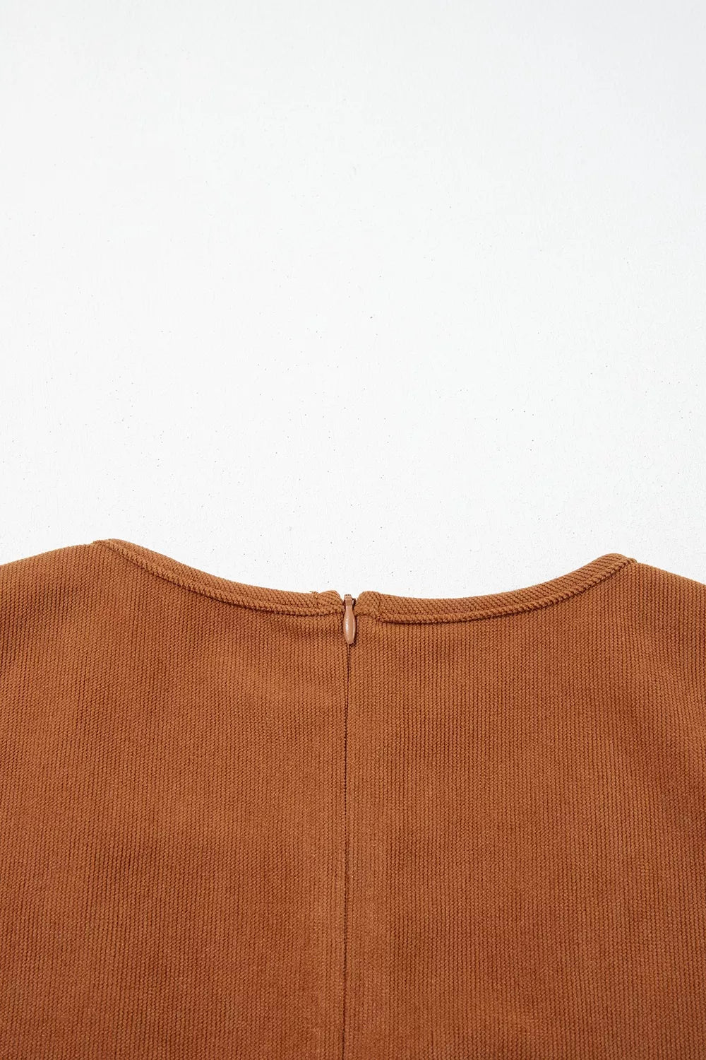 Rust brown corduroy romper, back neckline detail