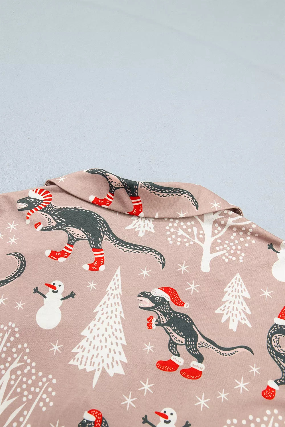 Christmas Dinosaur Print Lounge Top and Pants Set, back collar detail