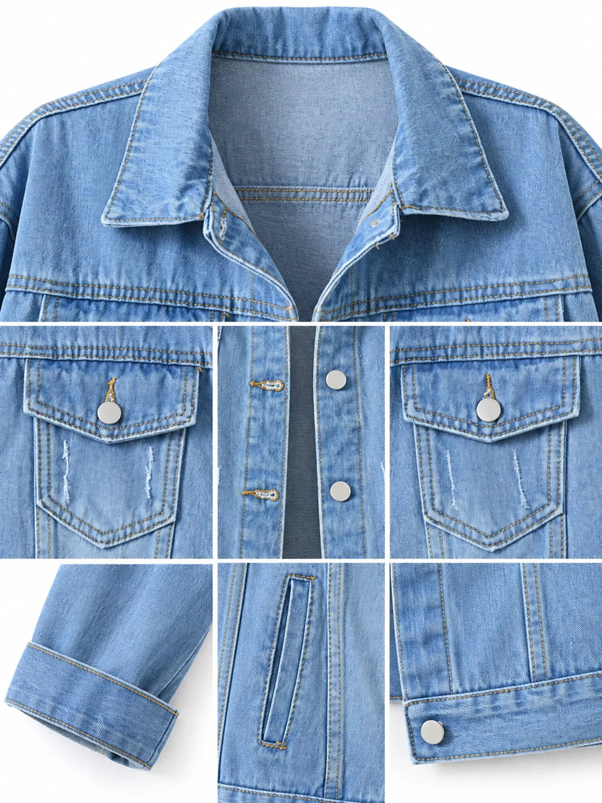 Button-Down Classic Cropped Denim Jacket — construction details
