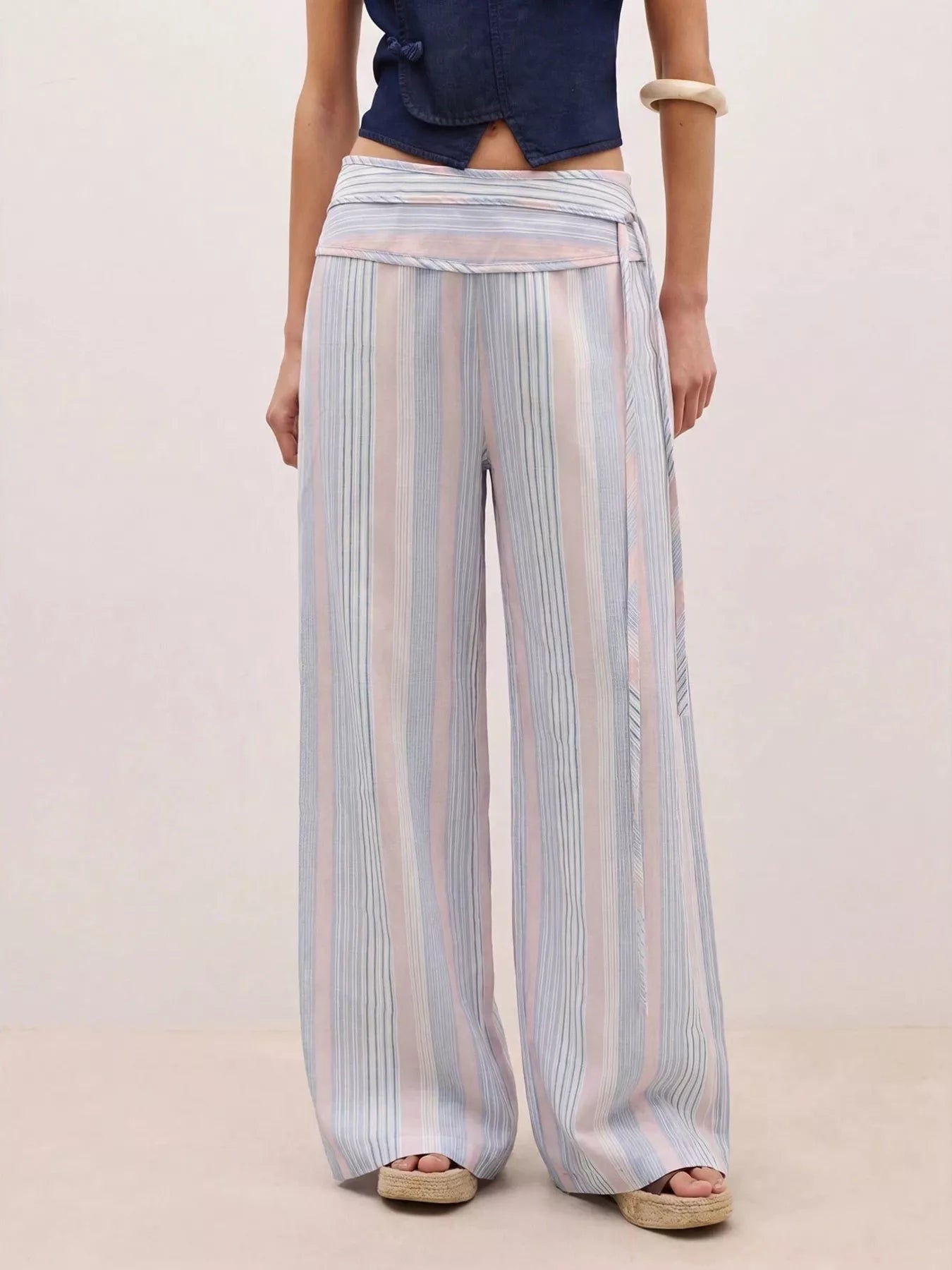 Trendsi Striped Wide-Leg Pants with Tie Waist -
